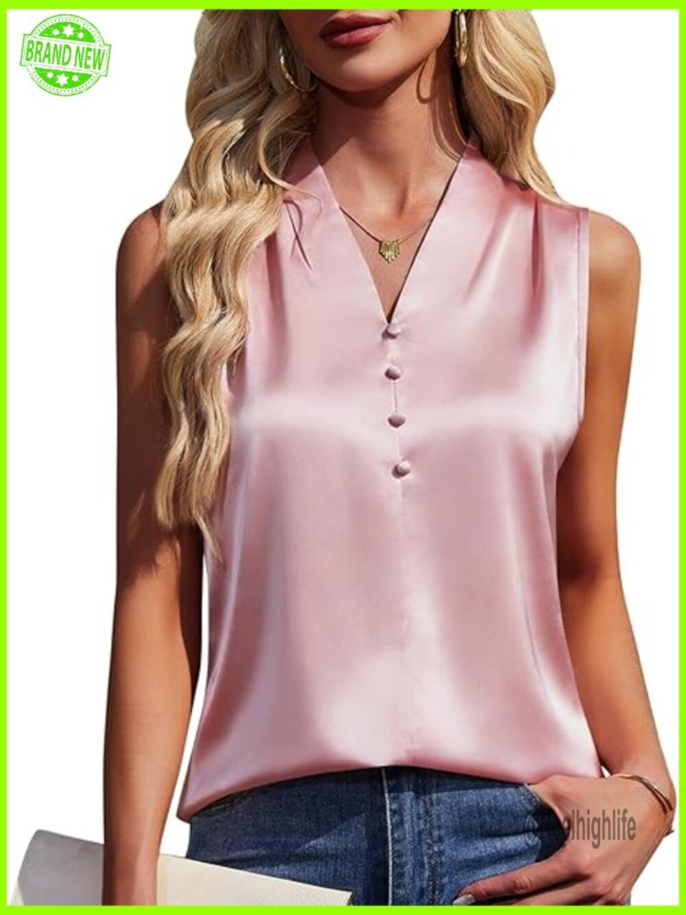 V Neck Sleeveless Silk Satin Blouse Summer Business Casual Tank Top